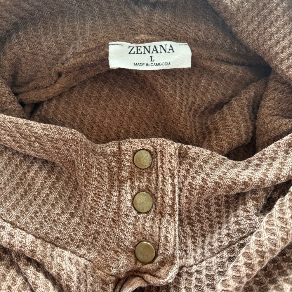 Zenana Women’s Zip Hoodie Sweatshirt Acid Mineral Wash Beige Waffle Texture L - Picture 9 of 10